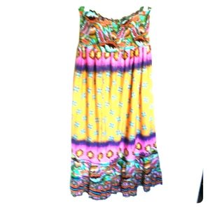 Colorful print smoked waist ruffle hem